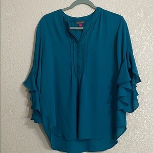 VINCE CAMUTO Teal Ruffle Sleeve Blouse